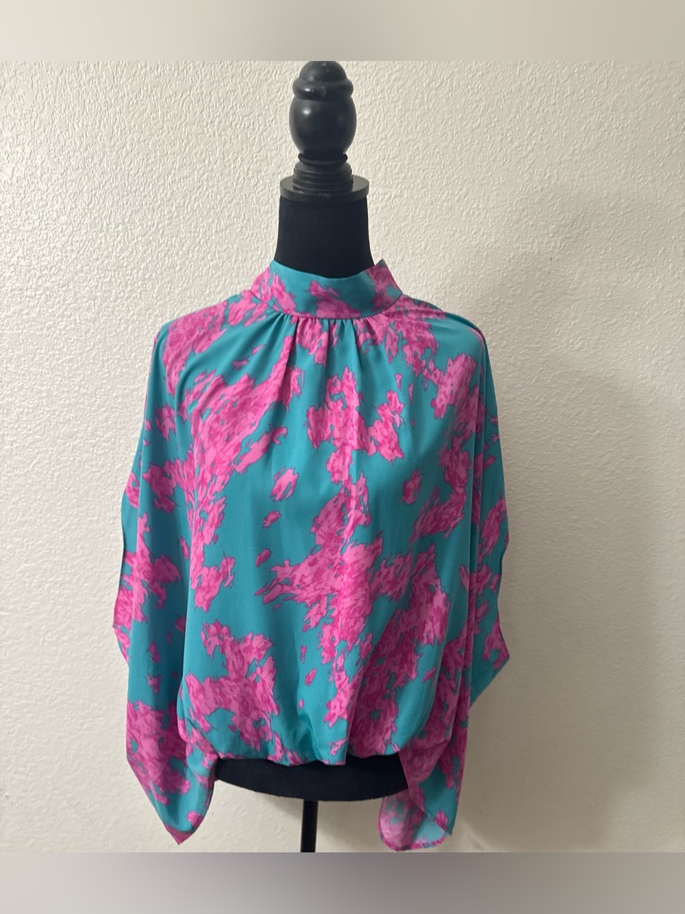 Tyche Teal Blouse with Hot Pink Floral Print